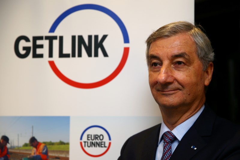© Reuters. FILE PHOTO - Jacques Gounon, Chairman and CEO of Channel tunnel operator Getlink, poses before the company's 2017 annual results presentation in Paris