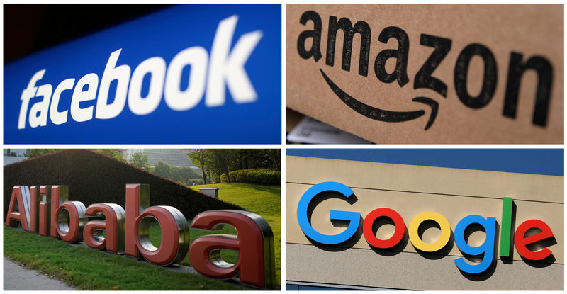 © Reuters. FILE PHOTO: Facebook Amazon Alibaba and Google logos in combination photo from Reuters files