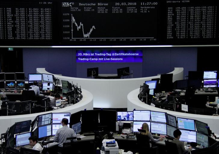 © Reuters. FILE PHOTO - The German share price index, DAX board, is seen at the stock exchange in Frankfurt