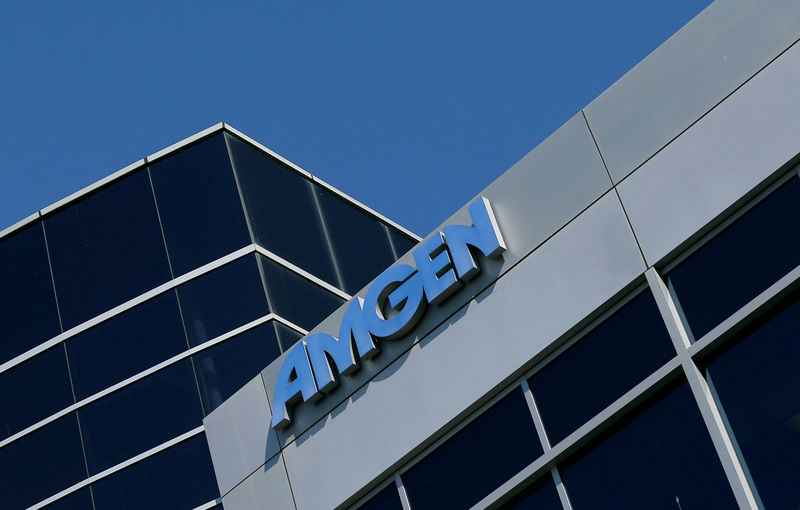 © Reuters. FILE PHOTO: An Amgen sign is seen at the company's office in South San Francisco