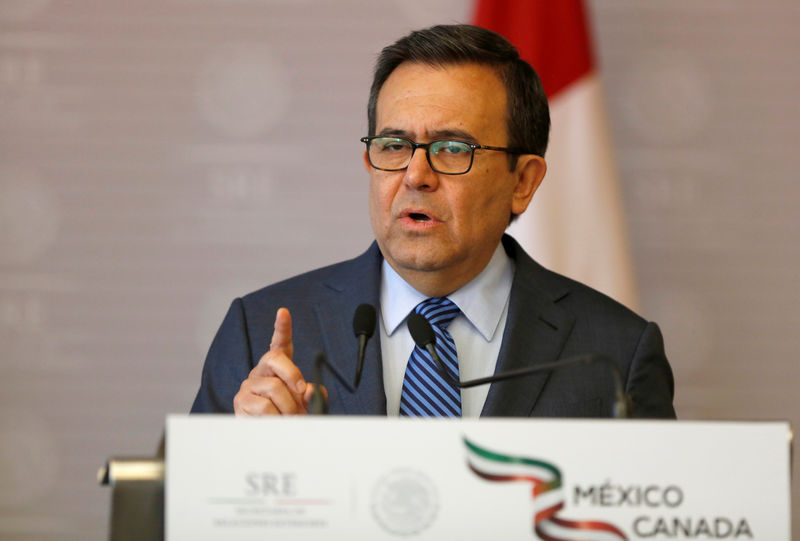 © Reuters. Mexico's Economy Minister Ildefonso Guajardo delivers a message
