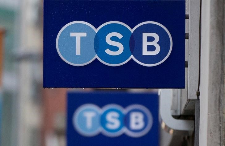 © Reuters. FILE PHOTO: Signs outside a branch of TSB bank in London