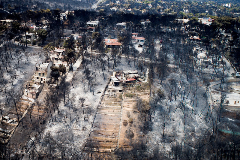 © Reuters. رئيس وزراء اليونان يزور بلدة منكوبة بحرائق غابات