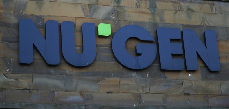 © Reuters. A company logo is seen outside the office of NuGen in Whitehaven