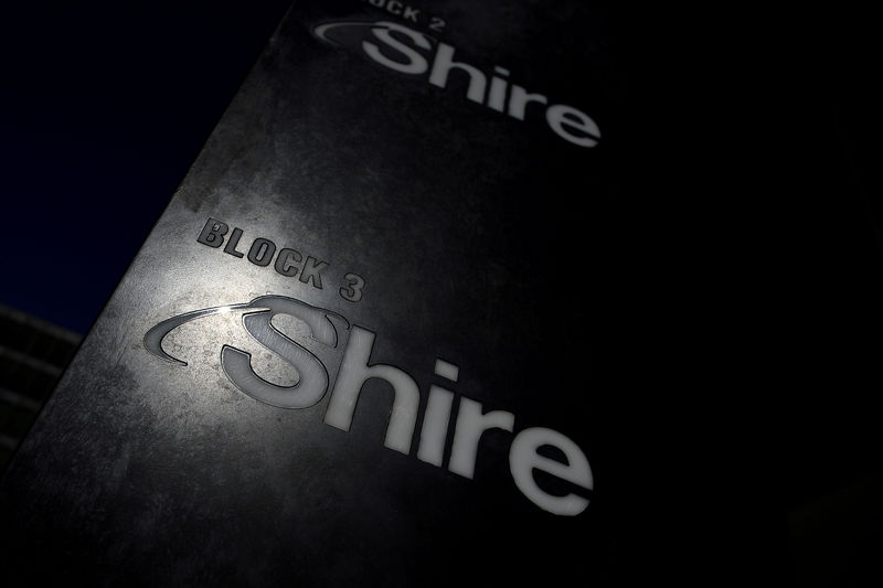 © Reuters. FILE PHOTO: Shire branding is seen outside their offices in Dublin