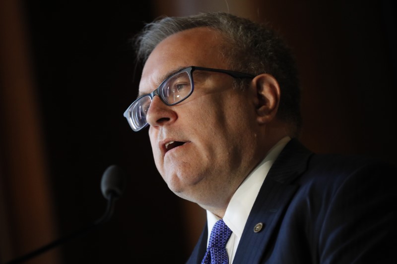 © Reuters. U.S. EPA Acting Administrator Andrew Wheeler addresses staff at EPA Headquarters in Washington