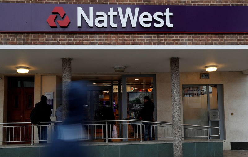 © Reuters. FILE PHOTO: The logo of NatWest Bank, part of the Royal Bank of Scotland group is seen outside a branch in London