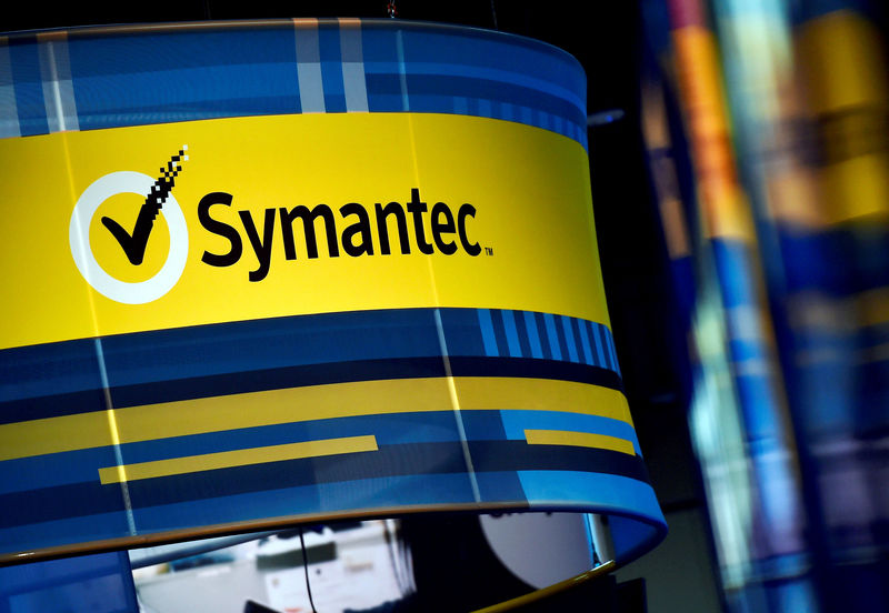 © Reuters. FILE PHOTO: The Symantec booth is seen during the 2016 Black Hat cyber-security conference in Las Vegas
