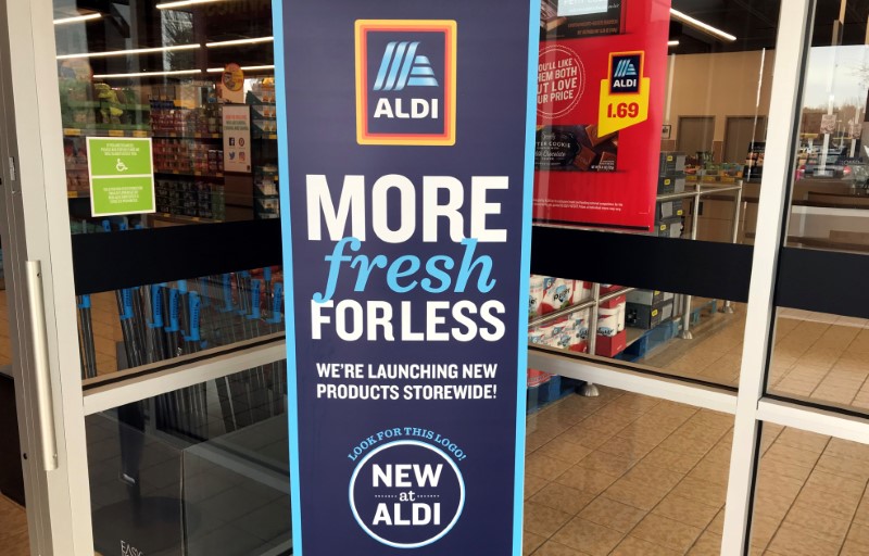 © Reuters. The entrance of an Aldi supermarket seen in High Point,