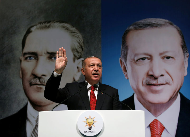 © Reuters. Turkish President Tayyip Erdogan addresses members of his ruling AK Party in Rize