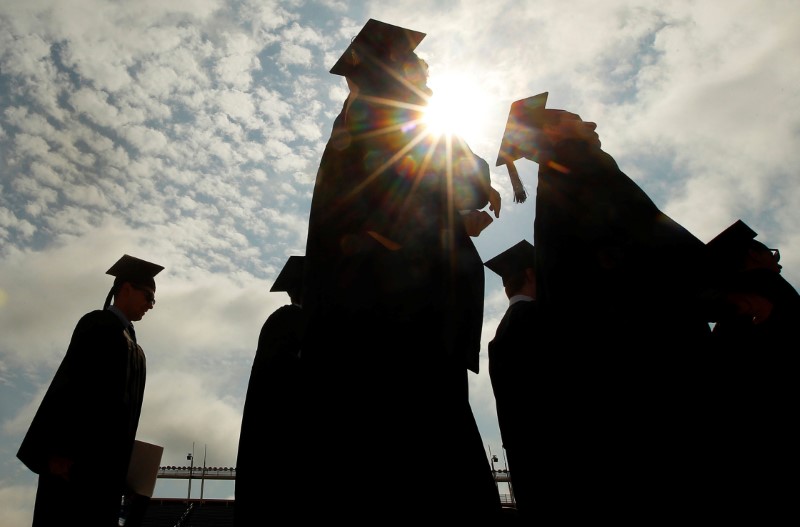 © Reuters. FILE PHOTO: Graduating students arrive for Commencement Exercises at Boston College in Boston