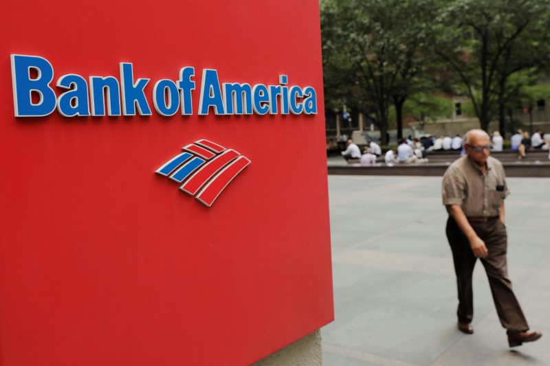 © Reuters. A man walks past a Bank of America sign in New York