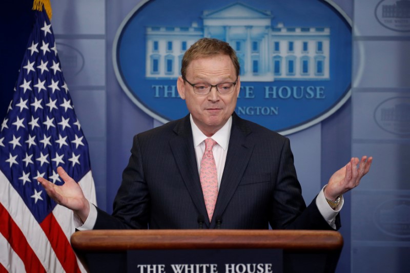 © Reuters. FILE PHOTO: Hassett addresses reporters during the daily briefing at the White House in Washington
