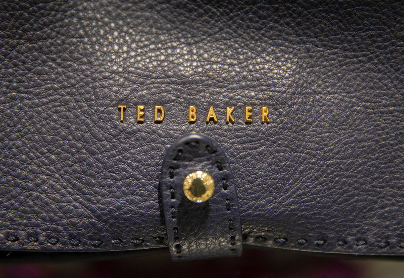 © Reuters. FILE PHOTO:  The Ted Baker brand is displayed on a bag in a store in London, Britain