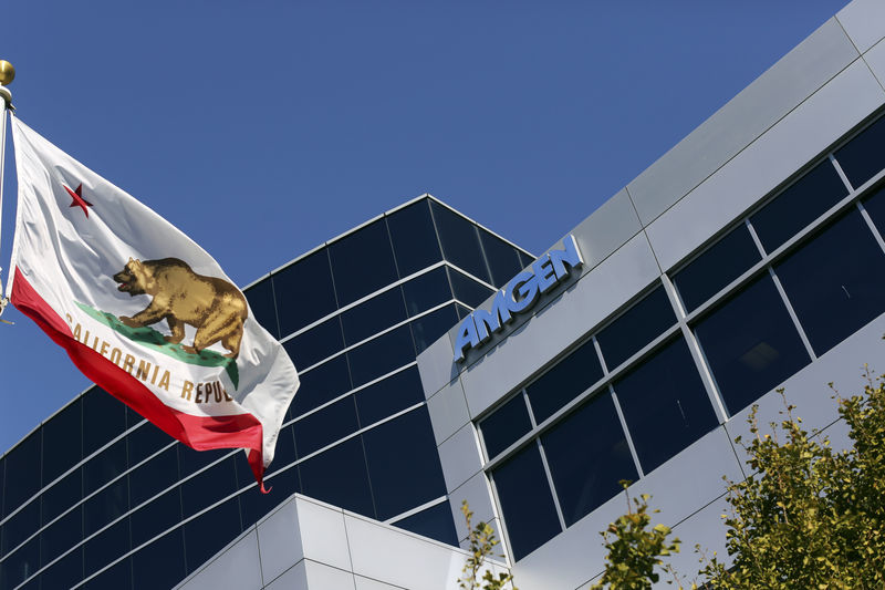 © Reuters. An Amgen sign is seen at the company's office in South San Francisco