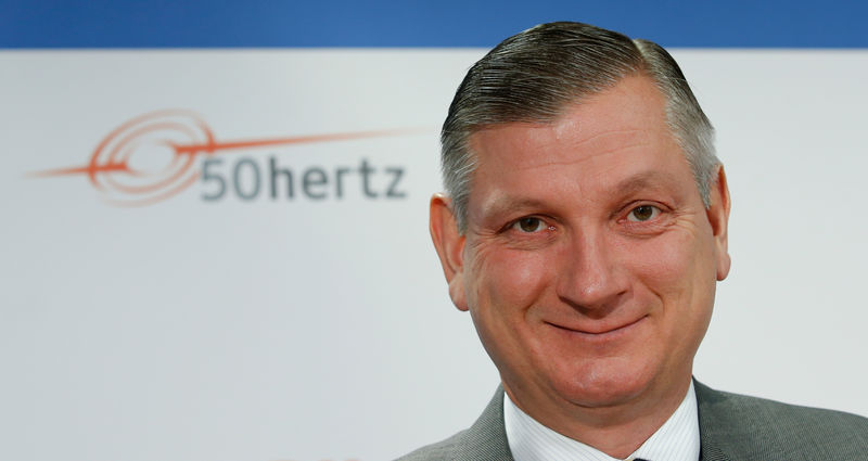 © Reuters. CEO of 50Herz Transmission Company Boris Schucht addresses a news conference in Berlin