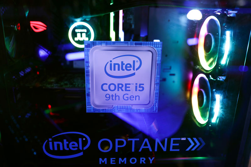 © Reuters. The Intel logo is seen on a computer at the Thailand Game Show 2018 in Bangkok
