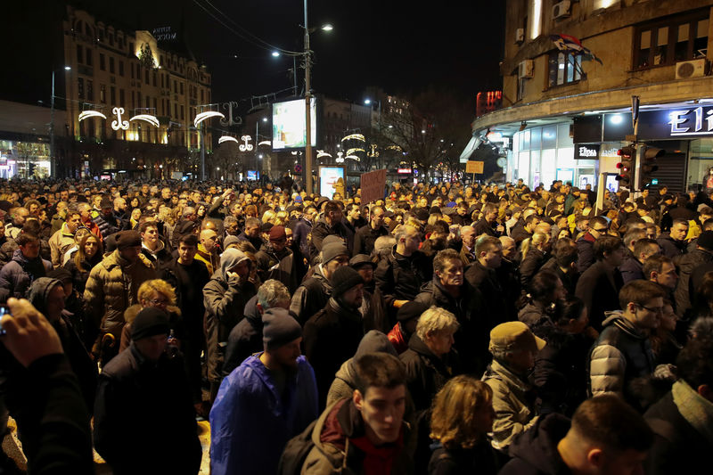 © Reuters. Anti-government protest in Belgrade
