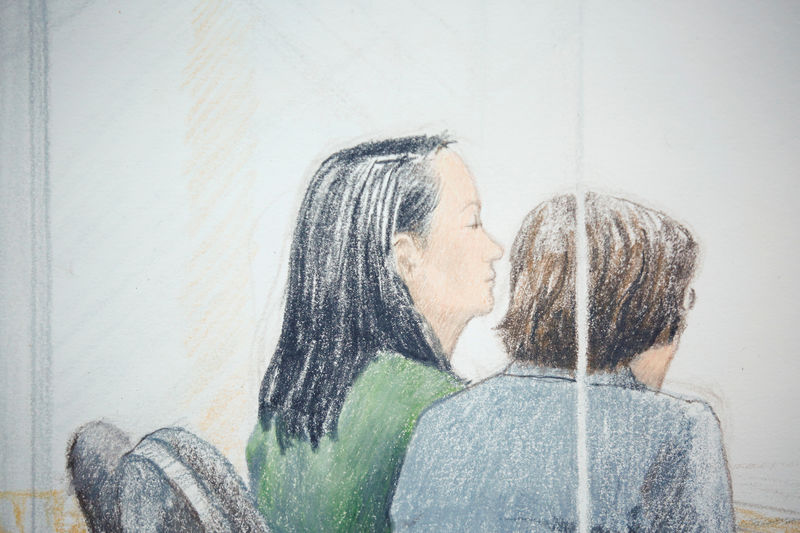 © Reuters. Huawei CFO Meng appears at her bail hearing in B.C. Supreme Court