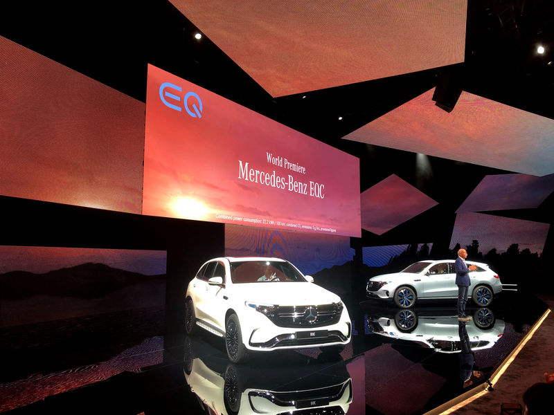 © Reuters. FILE PHOTO: The first fully electric Mercedes car EQC is seen at a presentation in Stockholm