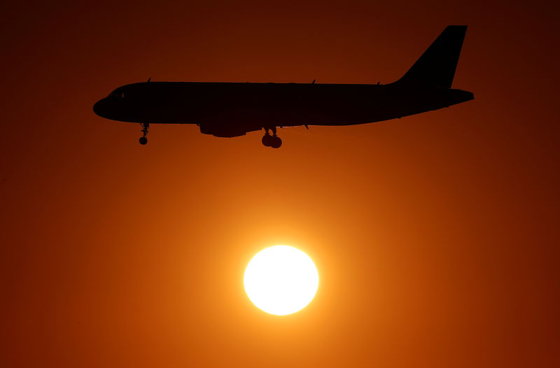 © Reuters. Un velivolo Alitalia in fase di atterraggio a Fiumicino