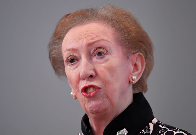 © Reuters. British politician Margaret Beckett speaks at a news conference held by the People's Vote campaign in central London