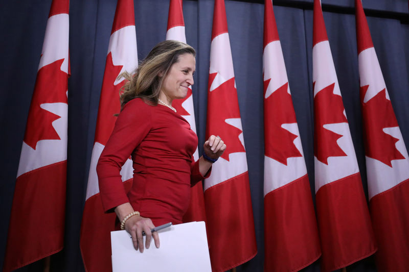 © Reuters. Canada's Foreign Minister Chrystia Freeland arrives at a news conference in Ottawa