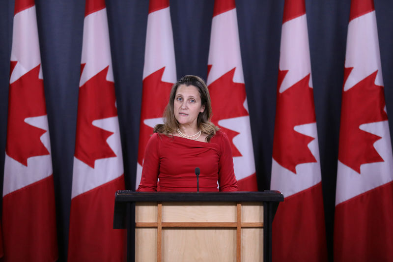 © Reuters. Canada's Foreign Minister Chrystia Freeland speaks during a news conference in Ottawa