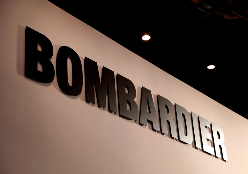 © Reuters. FILE PHOTO: A Bombardier logo is pictured during EBACE in Geneva