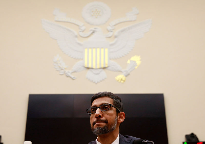 © Reuters. Google CEO Sundar Pichai listens to a question as he testifies at a House Judiciary Committee hearing "examining Google and its Data Collection, Use and Filtering Practices" on Capitol Hill in Washington