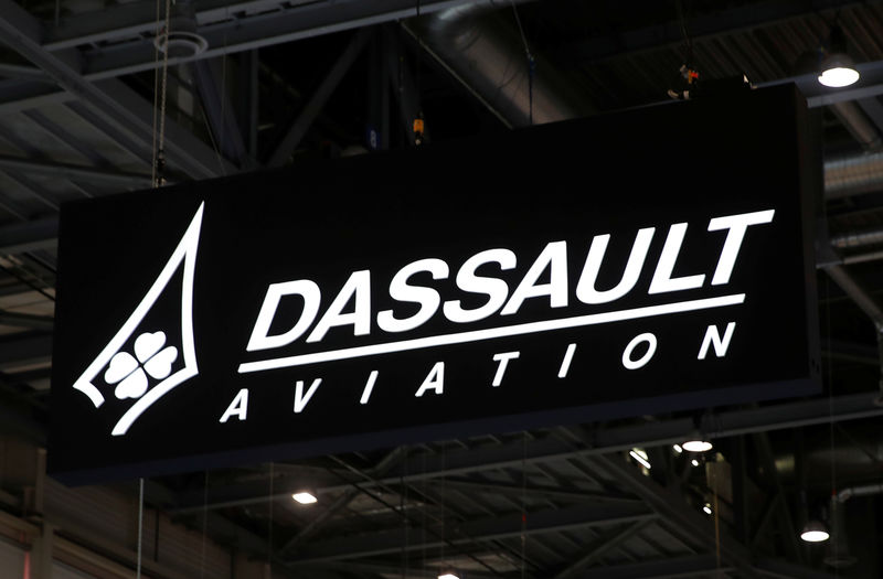 © Reuters. A Dassault Aviation logo is pictured during EBACE in Geneva