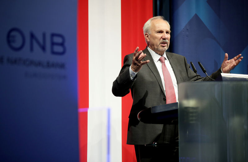 © Reuters. FILE PHOTO: Austria's National Bank, OeNB, Governor Ewald Nowotny speaks during an economics conference in Linz