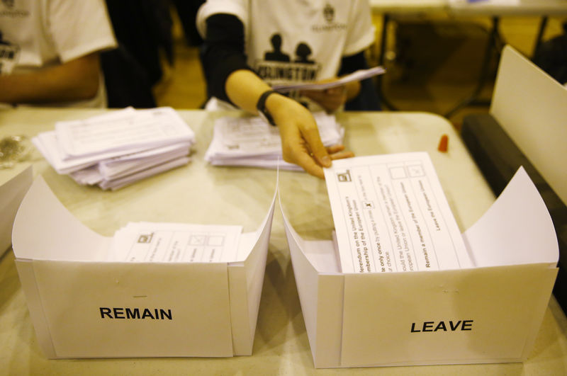 © Reuters. A workers counts ballots after polling stations closed in the Referendum on the European Union in Islington, London