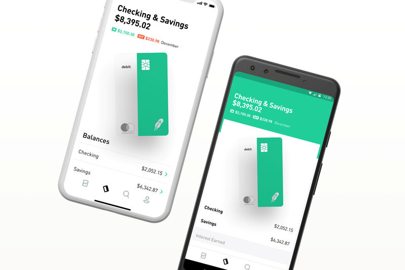 © Reuters. Photo illustration of Robinhood's checking and savings accounts