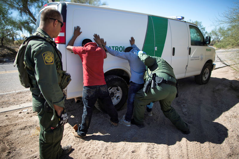 © Reuters. Border Patrol agents arrest migrants who crossed the U.S.-Mexico border in the desert near Ajo