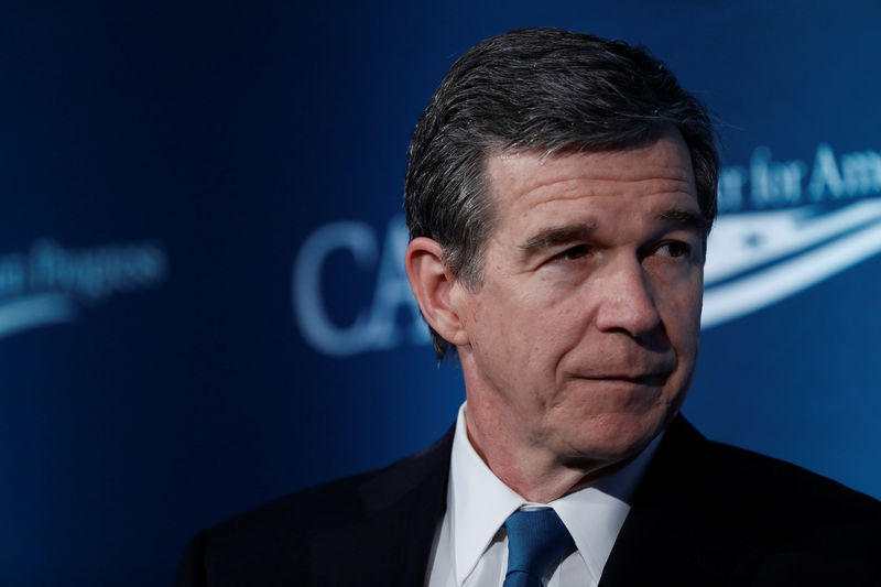 © Reuters. North Carolina Governor Roy Cooper speaks at the Center for American Progress Ideas Conference at the Four Seasons Hotel in Washington