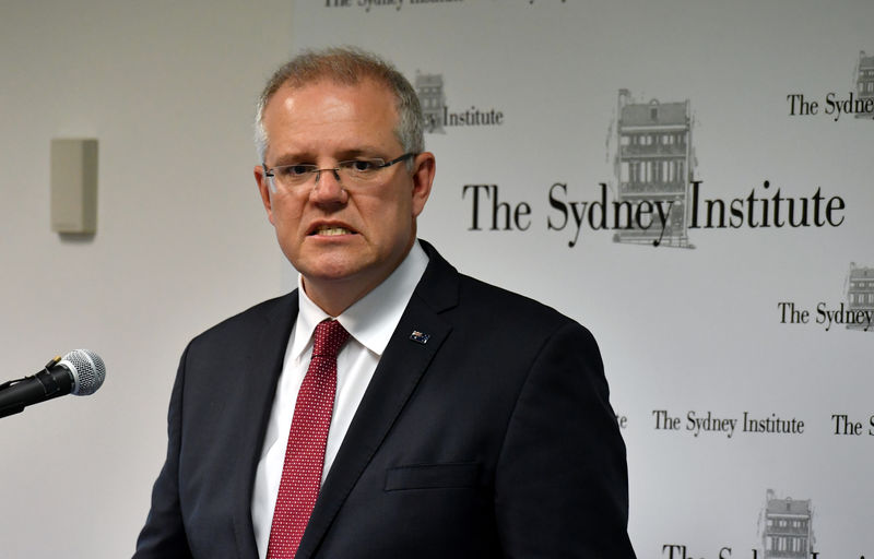 © Reuters. Australia's PM Scott Morrison speaks at The Sydney Institute in Sydney