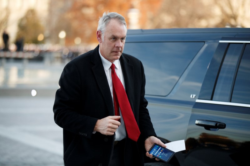 © Reuters. US Secretary of the Interior Ryan Zinke arrives at the US Capitol prior to the service for former President George H. W. Bush in Washington, DC, USA