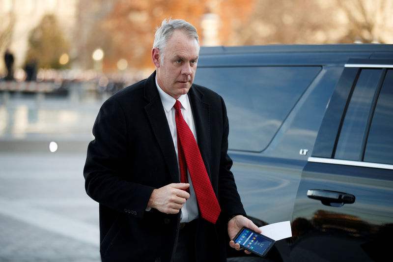 © Reuters. FILE PHOTO - US Secretary of the Interior Ryan Zinke arrives at the US Capitol prior to the service for former President George H. W. Bush in Washington, DC, USA