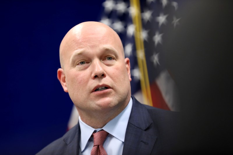 © Reuters. FILE PHOTO: Acting Attorney General Whitaker speaks to state and local law enforcement in Des Moines