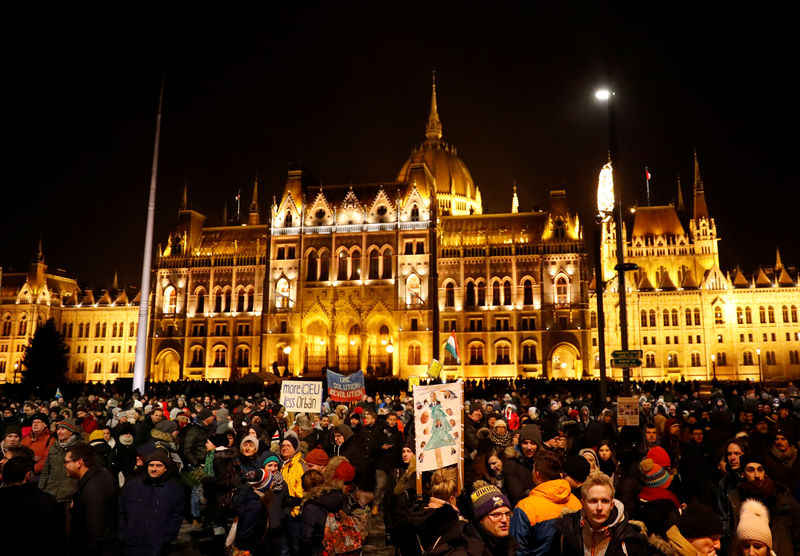 © Reuters. آلاف المجريين يشاركون في احتجاج ضد رئيس الوزراء أوربان
