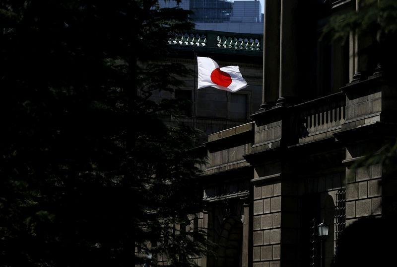 © Reuters. FILE PHOTO: A Japanese flag flutters on the Bank of Japan building in Tokyo