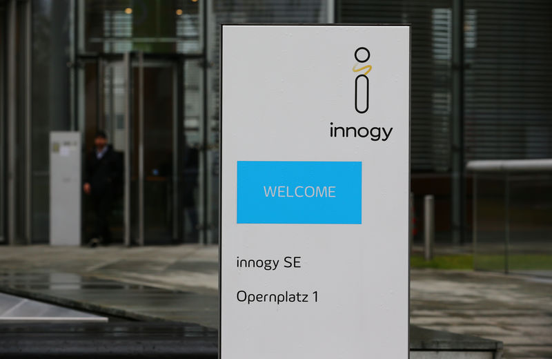 © Reuters. Innogy logo before the company's annual news conference in Essen