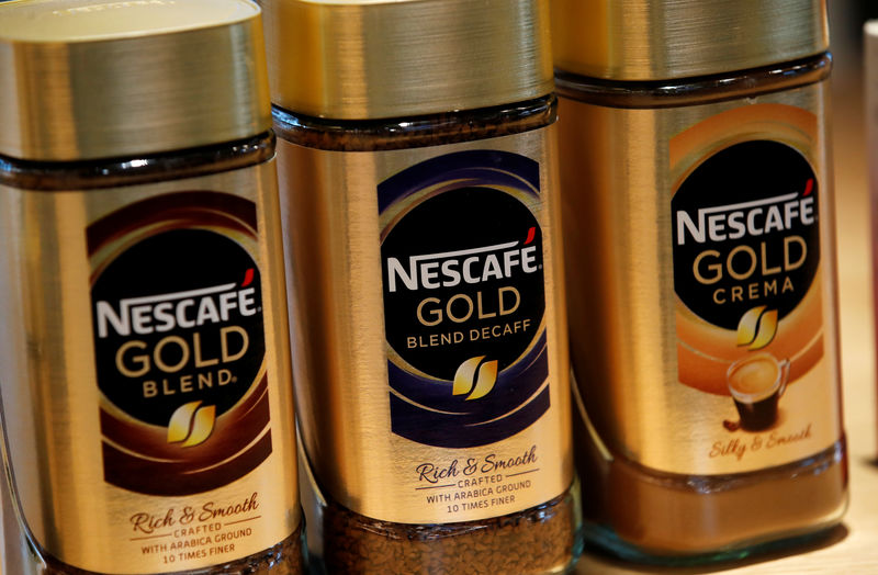 © Reuters. Jars of Nescafe Gold coffee are pictured at Nestle Research Center in Orbe