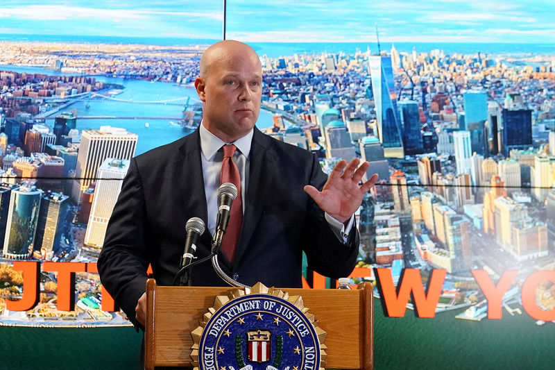 © Reuters. FILE PHOTO: Acting U.S. Attorney General Matthew Whitaker speaks at the Joint Terrorism Task Force office in New York