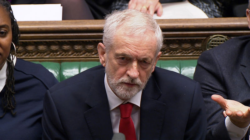 © Reuters. Jeremy Corbyn, the leader of the Labour Party, attends Prime Minister's Questions in the House of Commons, London