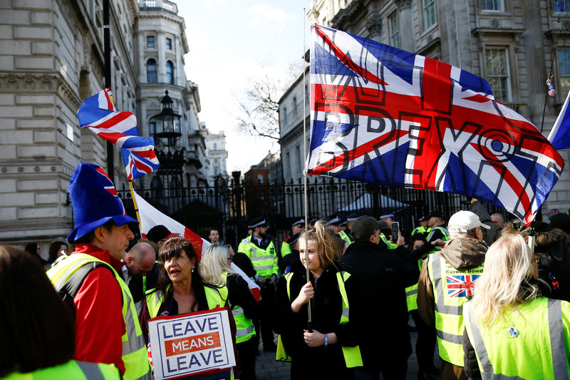 © Reuters. Manifestantes pró-Brexit protestam em Londres