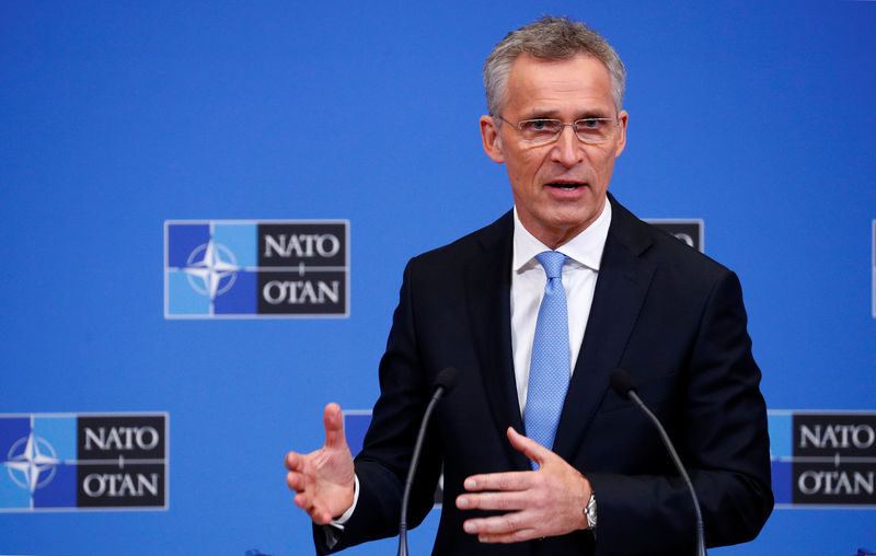 © Reuters. NATO Secretary General Stoltenberg addresses a news conference during a NATO defence ministers meeting in Brussels