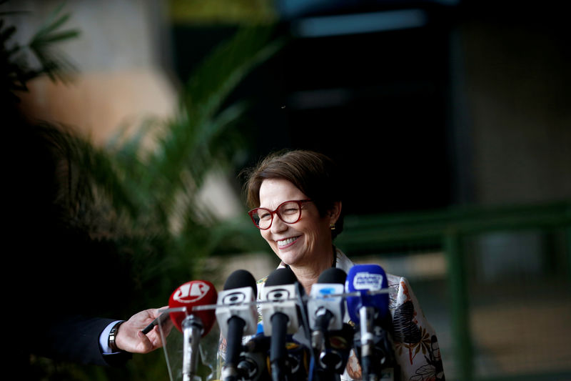 © Reuters. Tereza Cristina, ministra da Agricultura, em entrevista coletiva em Brasília