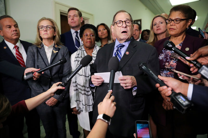 © Reuters. FILE PHOTO: U.S. House Judiciary Committee Chairman Nadler leads Democratic members of the committee in a statement to reporters following the committee’s vote to adopt a resolution allowing it to designate hearings as impeachment proceedings against Pr